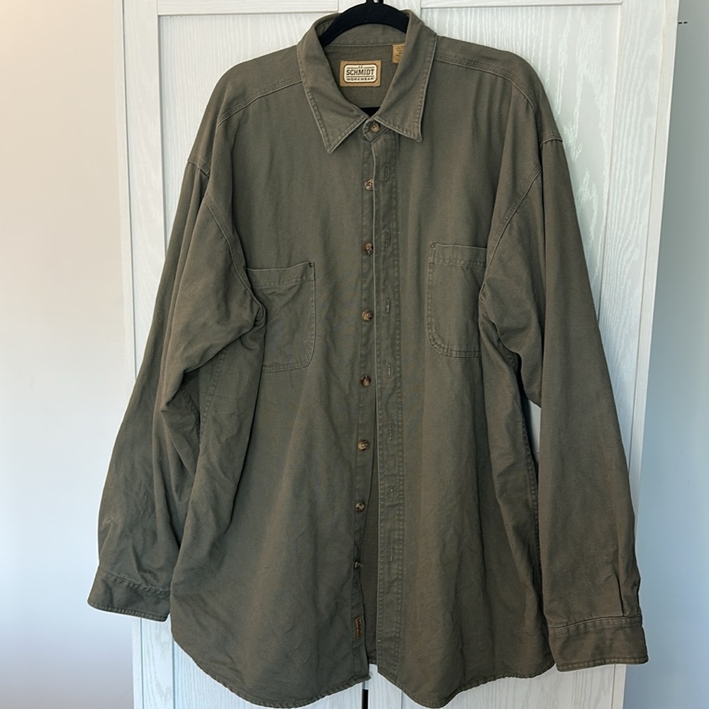 Vintage C.E. Schmidt Workwear Double Layer Olive‎ Duck Cotton Work Shirt XLT